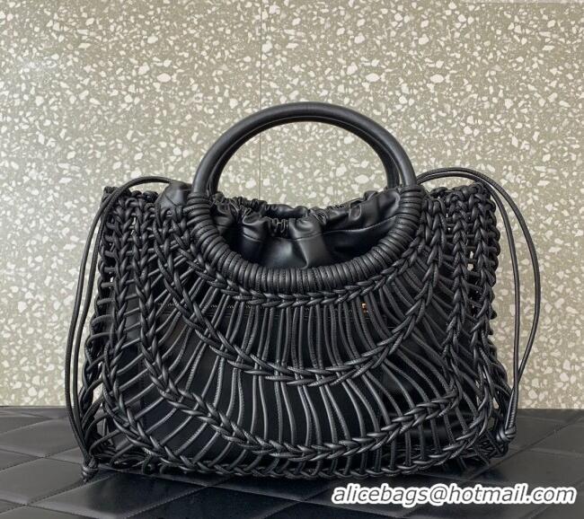 Top Design Valentino AllKnots Woven Leather Shopper Tote bag 0997 Black 2024