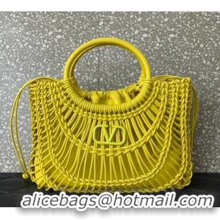 Luxury Cheap Valentino AllKnots Woven Leather Shopper Tote bag 0997 Yellow 2024