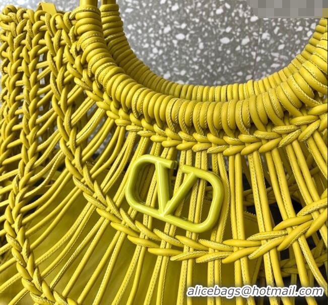 Luxury Cheap Valentino AllKnots Woven Leather Shopper Tote bag 0997 Yellow 2024