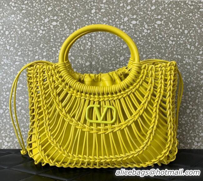 Luxury Cheap Valentino AllKnots Woven Leather Shopper Tote bag 0997 Yellow 2024