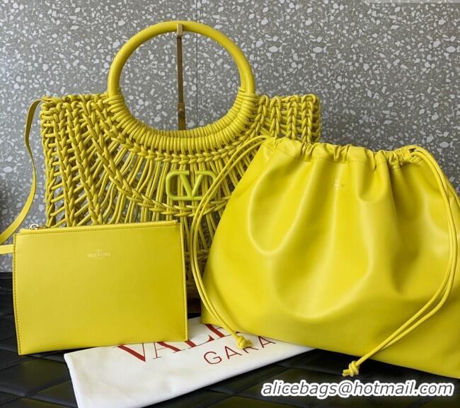 Luxury Cheap Valentino AllKnots Woven Leather Shopper Tote bag 0997 Yellow 2024