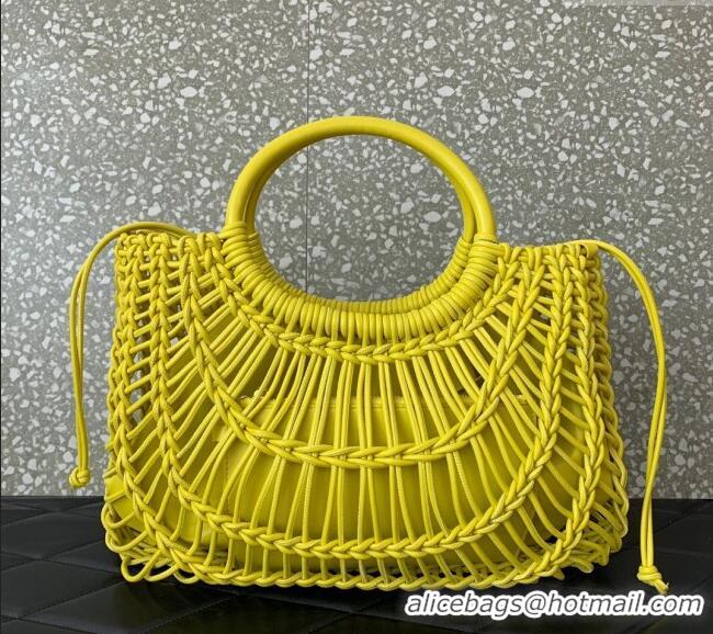 Luxury Cheap Valentino AllKnots Woven Leather Shopper Tote bag 0997 Yellow 2024