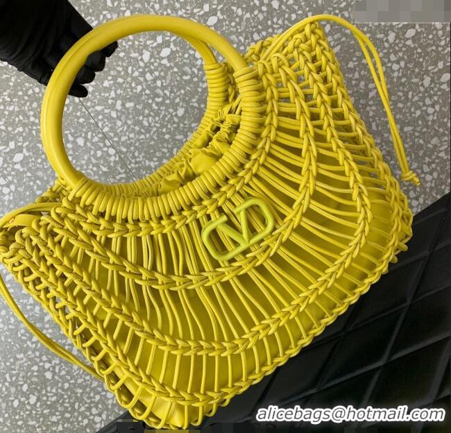 Luxury Cheap Valentino AllKnots Woven Leather Shopper Tote bag 0997 Yellow 2024