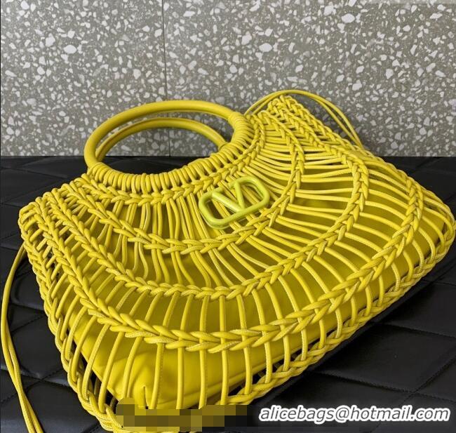 Luxury Cheap Valentino AllKnots Woven Leather Shopper Tote bag 0997 Yellow 2024