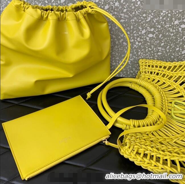 Luxury Cheap Valentino AllKnots Woven Leather Shopper Tote bag 0997 Yellow 2024