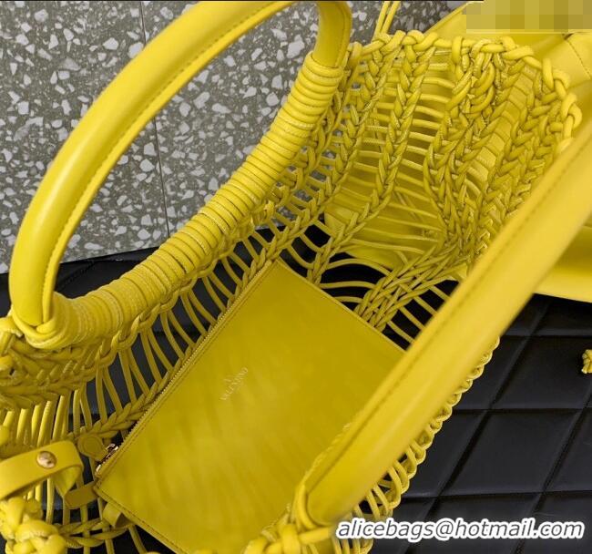 Luxury Cheap Valentino AllKnots Woven Leather Shopper Tote bag 0997 Yellow 2024