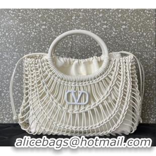 Best Design Valentino AllKnots Woven Leather Shopper Tote bag 0997 White 2024