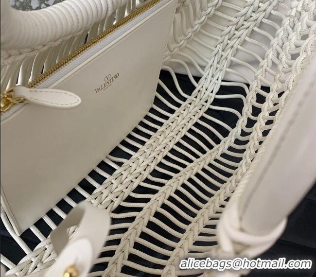 Best Design Valentino AllKnots Woven Leather Shopper Tote bag 0997 White 2024