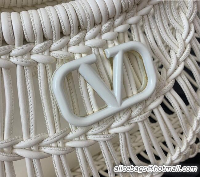 Best Design Valentino AllKnots Woven Leather Shopper Tote bag 0997 White 2024