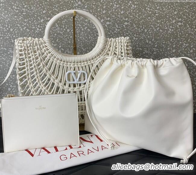 Best Design Valentino AllKnots Woven Leather Shopper Tote bag 0997 White 2024