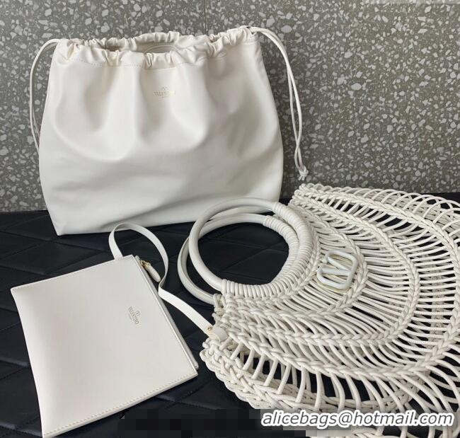 Best Design Valentino AllKnots Woven Leather Shopper Tote bag 0997 White 2024