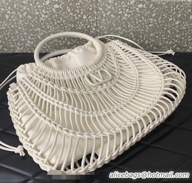 Best Design Valentino AllKnots Woven Leather Shopper Tote bag 0997 White 2024