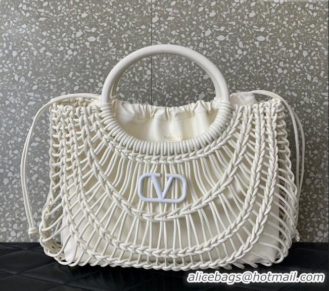 Best Design Valentino AllKnots Woven Leather Shopper Tote bag 0997 White 2024
