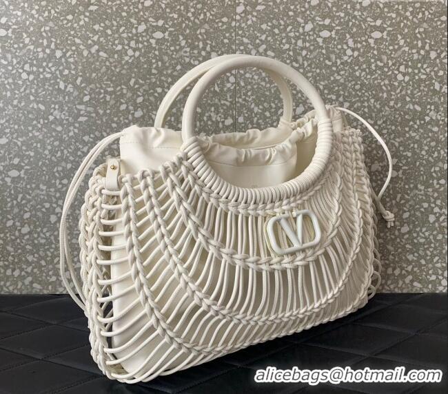 Best Design Valentino AllKnots Woven Leather Shopper Tote bag 0997 White 2024
