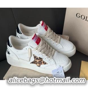 Best Grade Golden Goose Ball Star with leopard pony skin star and black laminated leather heel tab White 0902092