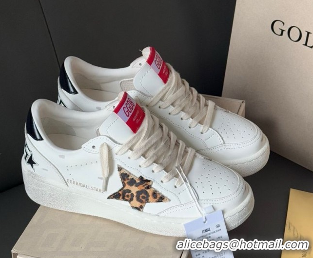 Best Grade Golden Goose Ball Star with leopard pony skin star and black laminated leather heel tab White 0902092