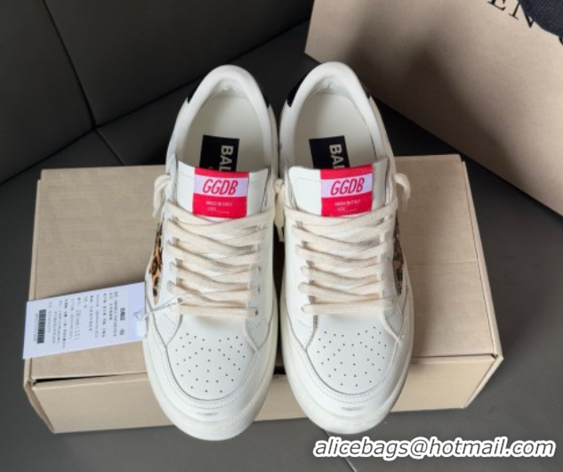 Best Grade Golden Goose Ball Star with leopard pony skin star and black laminated leather heel tab White 0902092