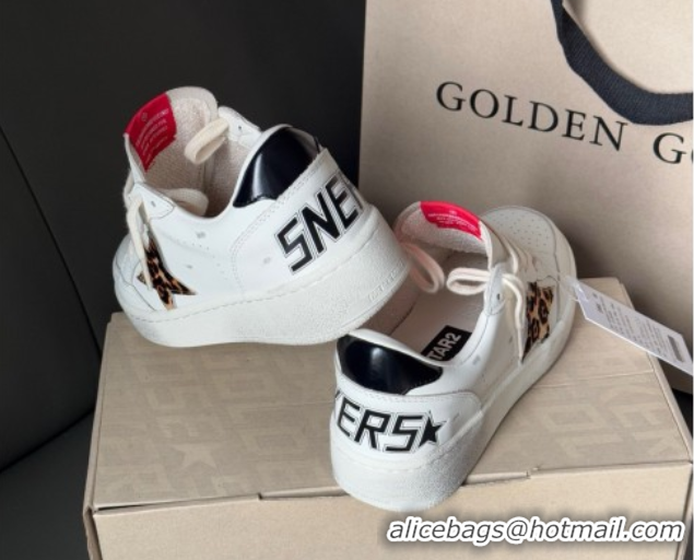 Best Grade Golden Goose Ball Star with leopard pony skin star and black laminated leather heel tab White 0902092
