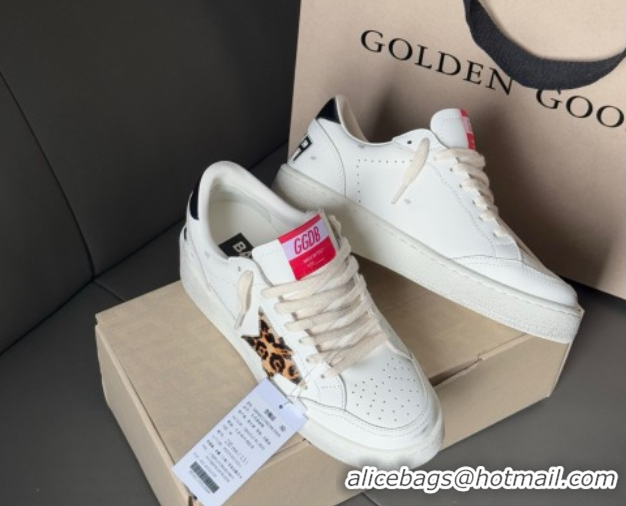 Best Grade Golden Goose Ball Star with leopard pony skin star and black laminated leather heel tab White 0902092