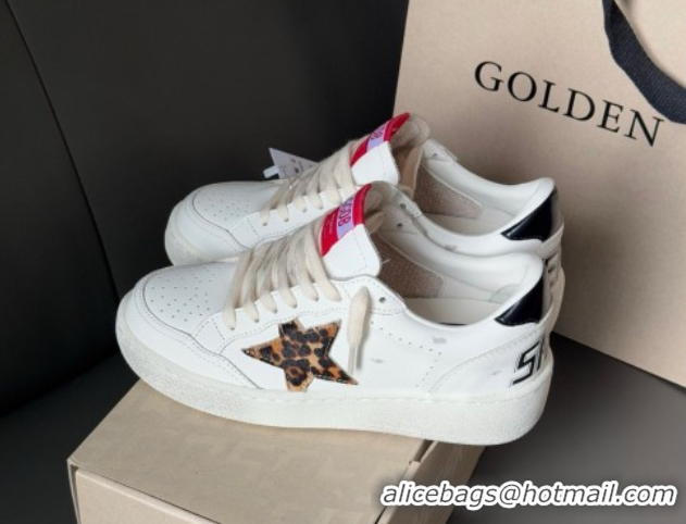 Best Grade Golden Goose Ball Star with leopard pony skin star and black laminated leather heel tab White 0902092