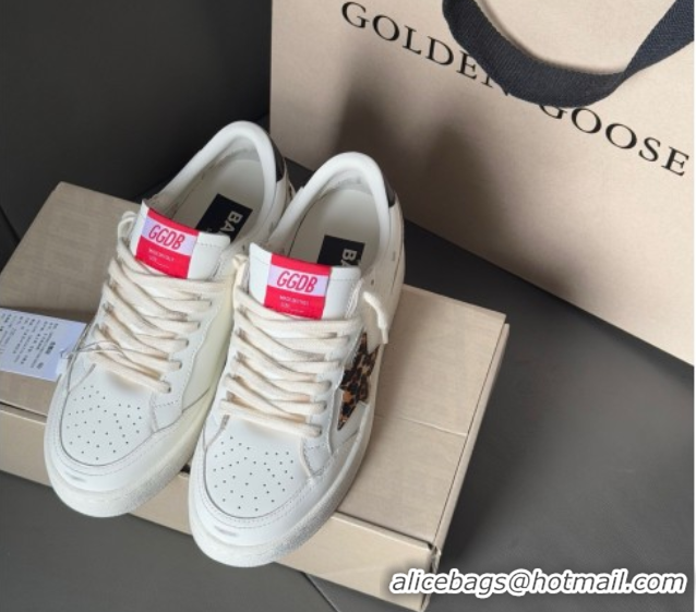 Best Grade Golden Goose Ball Star with leopard pony skin star and black laminated leather heel tab White 0902092