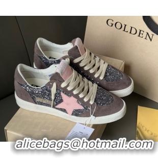 Best Price Golden Goose Women’s Ball Star in grey glitter with brown suede inserts and pink star 0902093