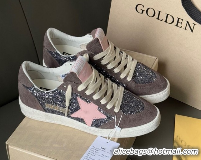 Best Price Golden Goose Women’s Ball Star in grey glitter with brown suede inserts and pink star 0902093