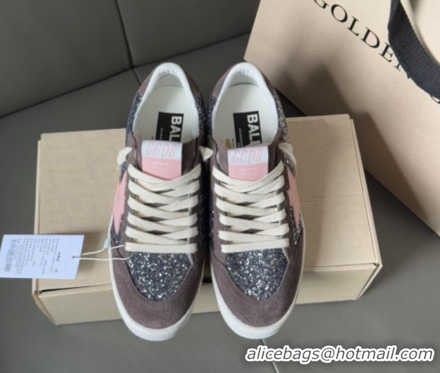 Best Price Golden Goose Women’s Ball Star in grey glitter with brown suede inserts and pink star 0902093