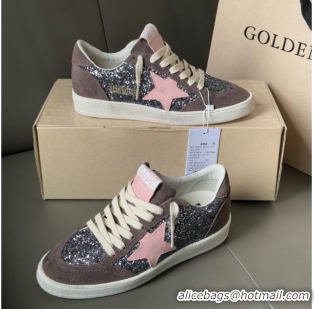 Best Price Golden Goose Women’s Ball Star in grey glitter with brown suede inserts and pink star 0902093
