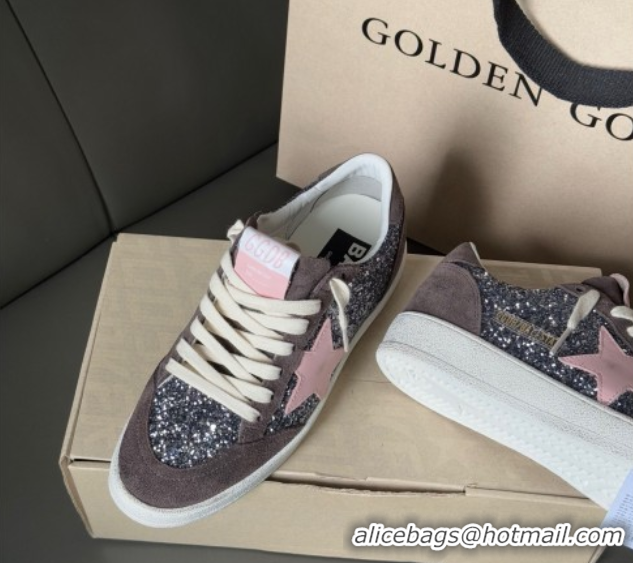 Best Price Golden Goose Women’s Ball Star in grey glitter with brown suede inserts and pink star 0902093