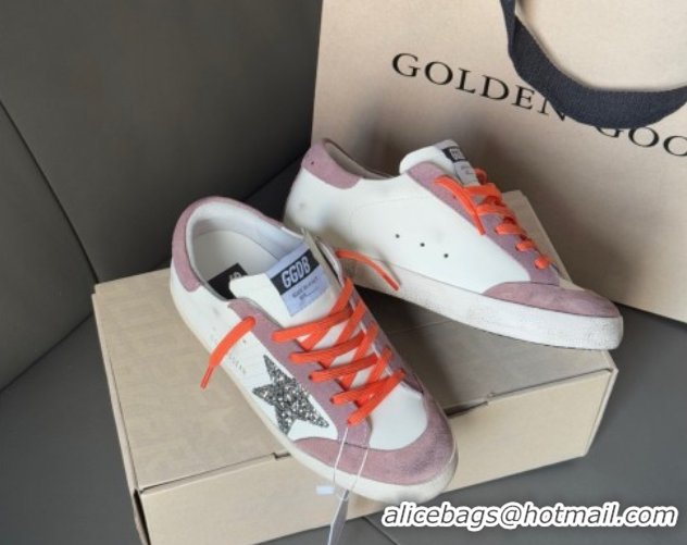 Pretty Style Golden Goose Women's Super-Star with silver glitter star and lilac purple suede heel tab 0902095