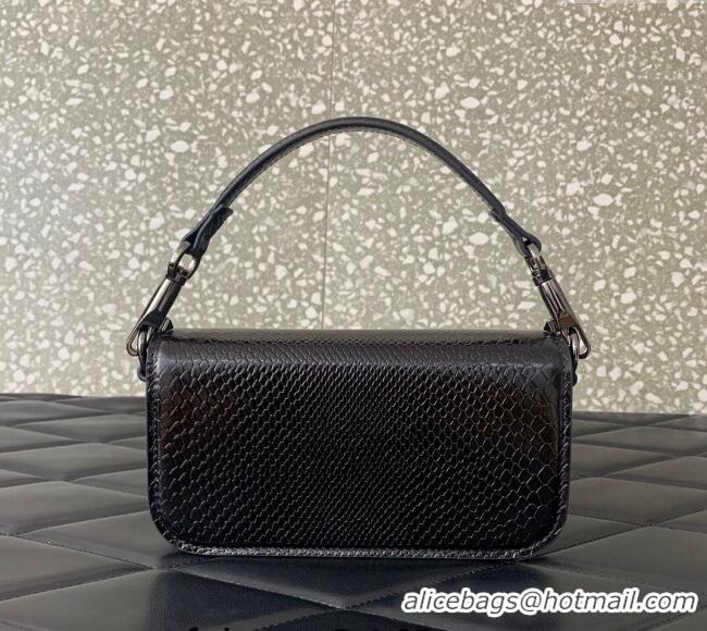Best Price Valentino Loco Small Shoulder Bag in Snakeskin Embossed Leather with Strass VLTN5030 Black 2024