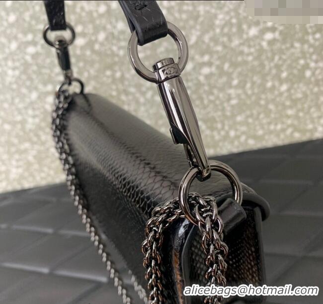 Best Price Valentino Loco Small Shoulder Bag in Snakeskin Embossed Leather with Strass VLTN5030 Black 2024