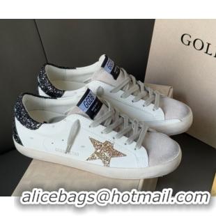 Good Quality Golden Goose Women's Super-Star with gold star and black glitter heel tab 0902097