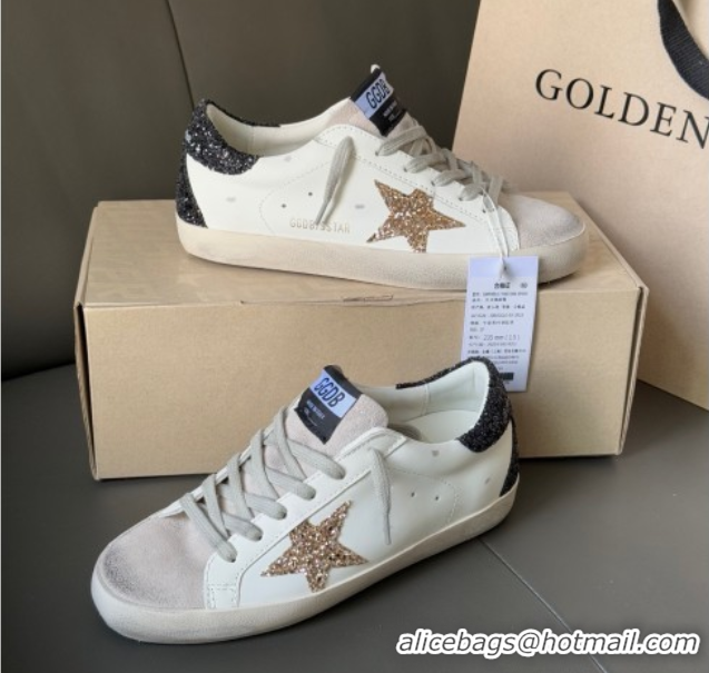 Good Quality Golden Goose Women's Super-Star with gold star and black glitter heel tab 0902097