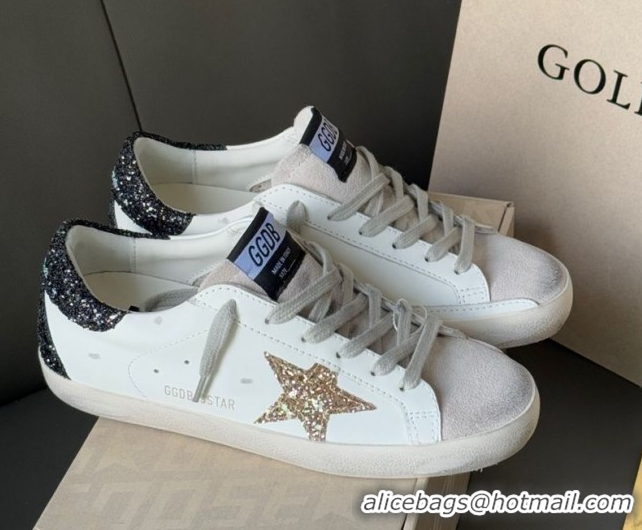 Good Quality Golden Goose Women's Super-Star with gold star and black glitter heel tab 0902097