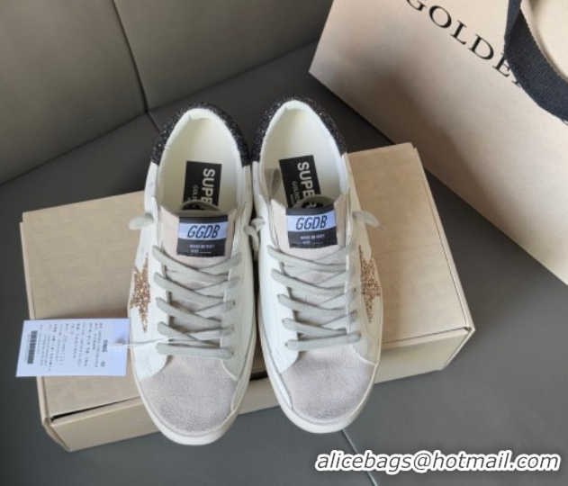 Good Quality Golden Goose Women's Super-Star with gold star and black glitter heel tab 0902097