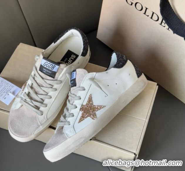 Good Quality Golden Goose Women's Super-Star with gold star and black glitter heel tab 0902097
