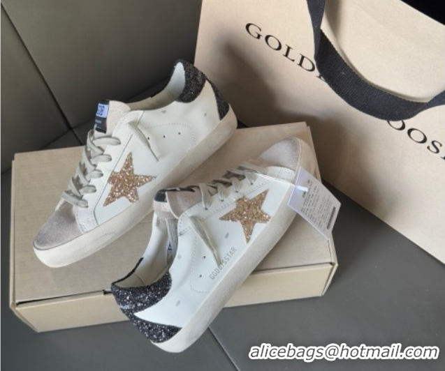 Good Quality Golden Goose Women's Super-Star with gold star and black glitter heel tab 0902097