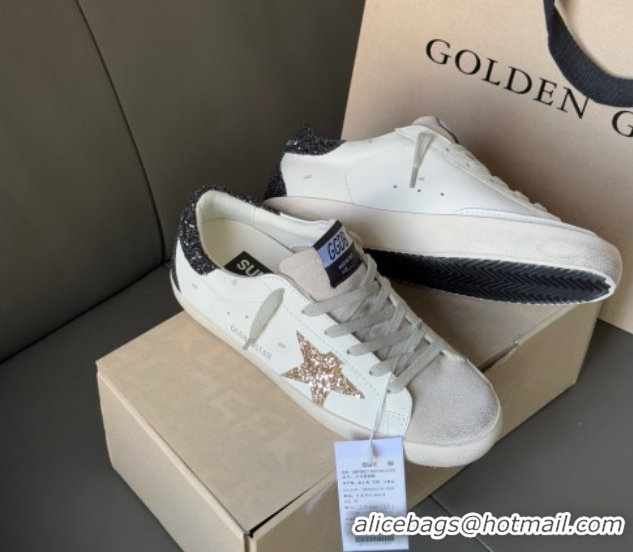 Good Quality Golden Goose Women's Super-Star with gold star and black glitter heel tab 0902097