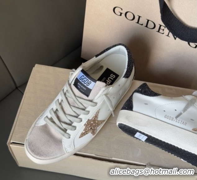 Good Quality Golden Goose Women's Super-Star with gold star and black glitter heel tab 0902097