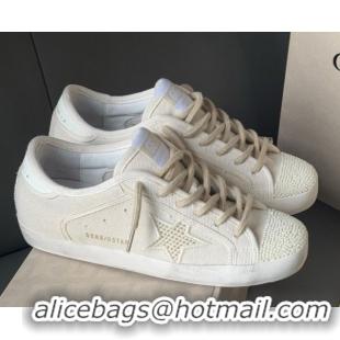 Purchase Golden Goose Super-Star in pearl-colored canvas with a tone-on-tone mesh effect star 0902098