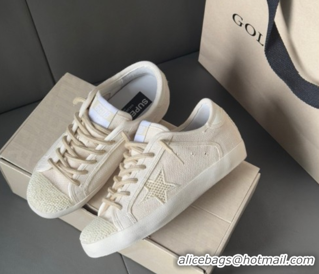 Purchase Golden Goose Super-Star in pearl-colored canvas with a tone-on-tone mesh effect star 0902098