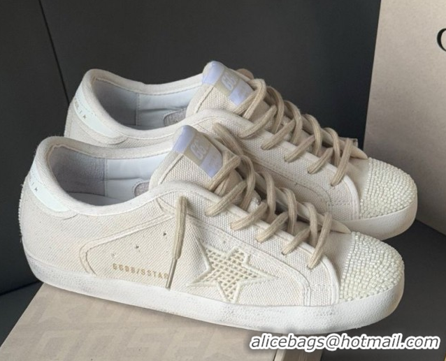 Purchase Golden Goose Super-Star in pearl-colored canvas with a tone-on-tone mesh effect star 0902098