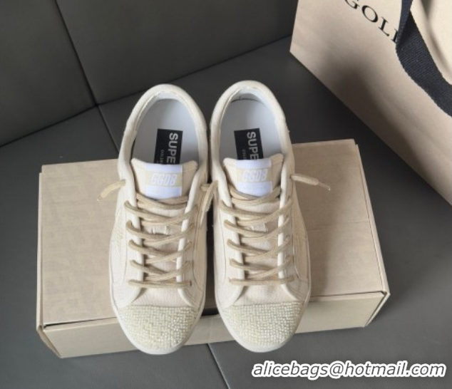 Purchase Golden Goose Super-Star in pearl-colored canvas with a tone-on-tone mesh effect star 0902098