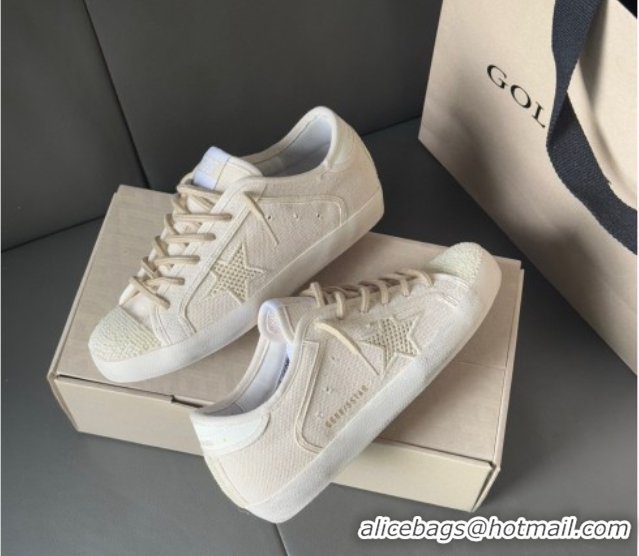 Purchase Golden Goose Super-Star in pearl-colored canvas with a tone-on-tone mesh effect star 0902098