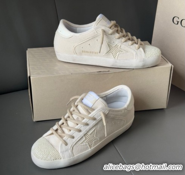 Purchase Golden Goose Super-Star in pearl-colored canvas with a tone-on-tone mesh effect star 0902098