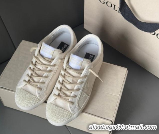 Purchase Golden Goose Super-Star in pearl-colored canvas with a tone-on-tone mesh effect star 0902098