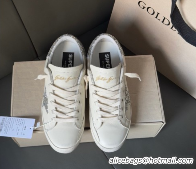 Durable Golden Goose Women’s Super-Star with silver glitter star and heel tab in white leather 0902099
