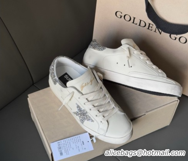Durable Golden Goose Women’s Super-Star with silver glitter star and heel tab in white leather 0902099